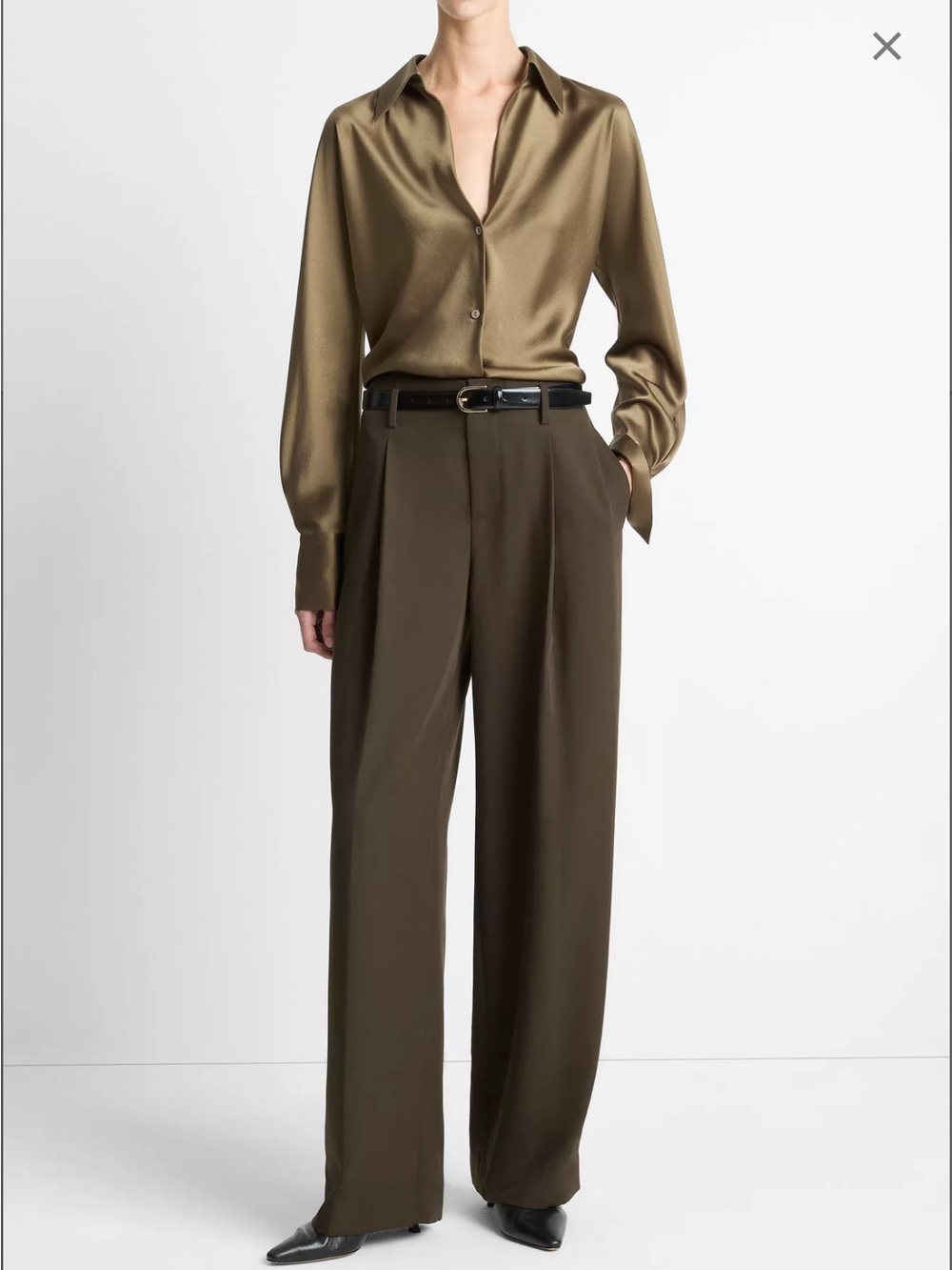 Vince Verte Green Wool Blend High Waist Pleated Wide Leg Trousers 10